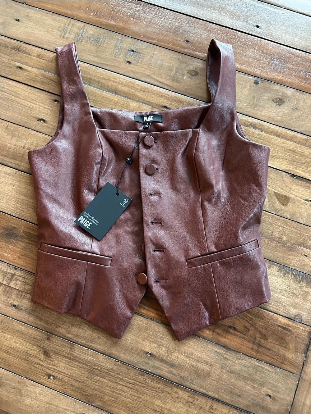 NWT Paige Irene Vegan Leather Vest Rum Raisin Burgundy 2 - Picture 5 of 12